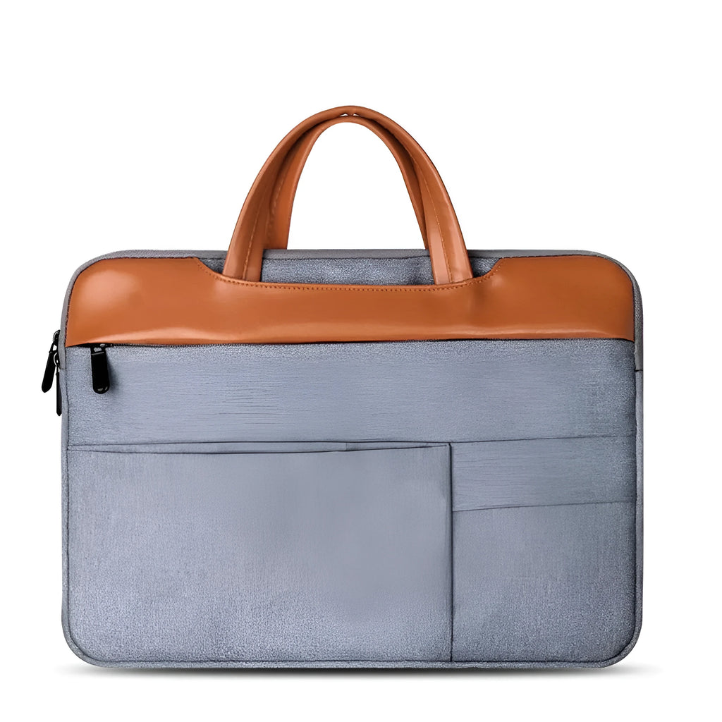 Grey nylon official document liner laptop bag with zipper closure, fits 15-inch tablet or notebook