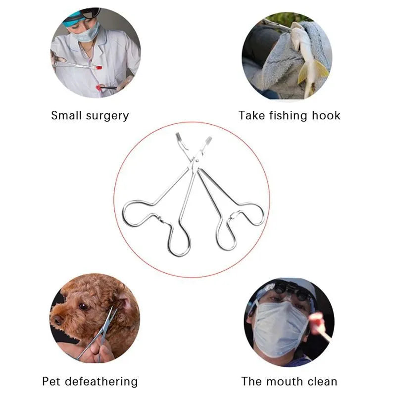 Stainless steel pet grooming tweezers with curved tip for ear cleaning and hair removal