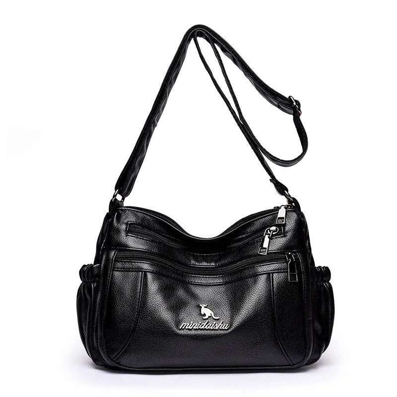 Urban simplicity PU leather cross body bag with stitching details, large capacity multi compartments, available in six colours