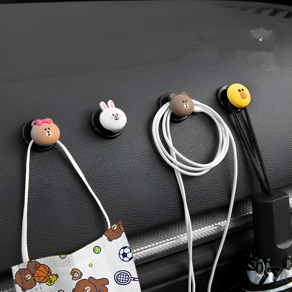 Cartoon PVC car interior paste small hook with non-marking adhesive in BROWN CHOCO CONY SALLY styles