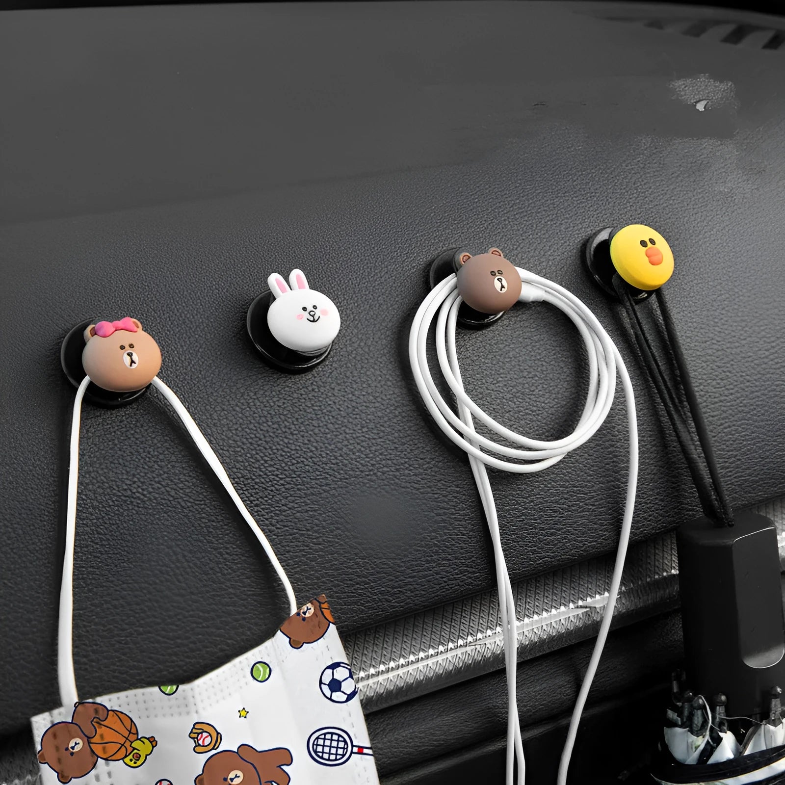 Cartoon PVC car interior paste small hook with non-marking adhesive in BROWN CHOCO CONY SALLY styles