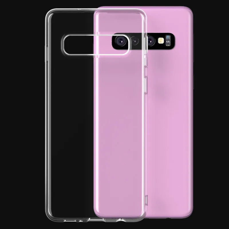 Transparent TPU mobile phone case for Samsung S10 showing minimalist design and clear phone visibility