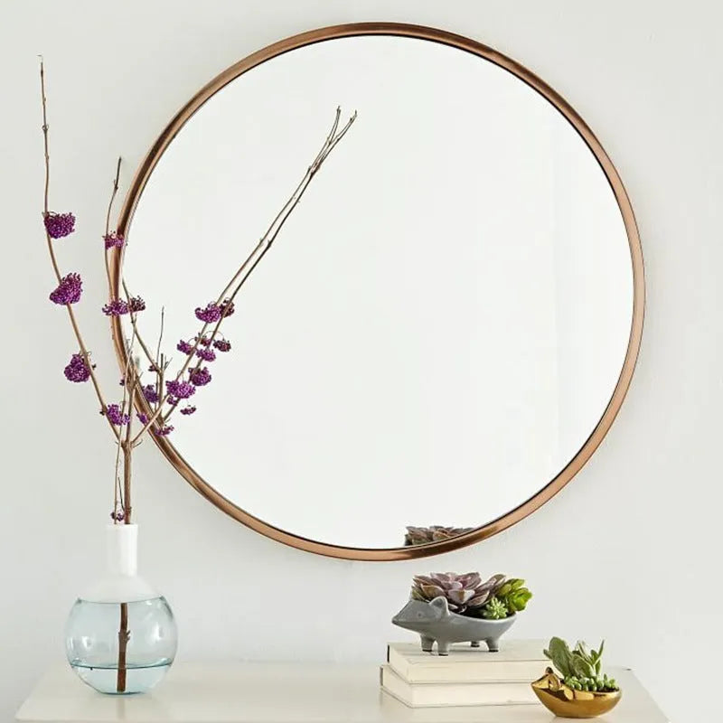 Round iron wall hanging bathroom mirror in black, gold or white colour