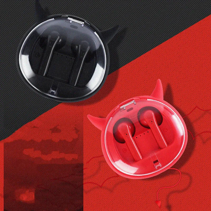 Red TWS 5.0 wireless Bluetooth headset with compact design for in-ear use