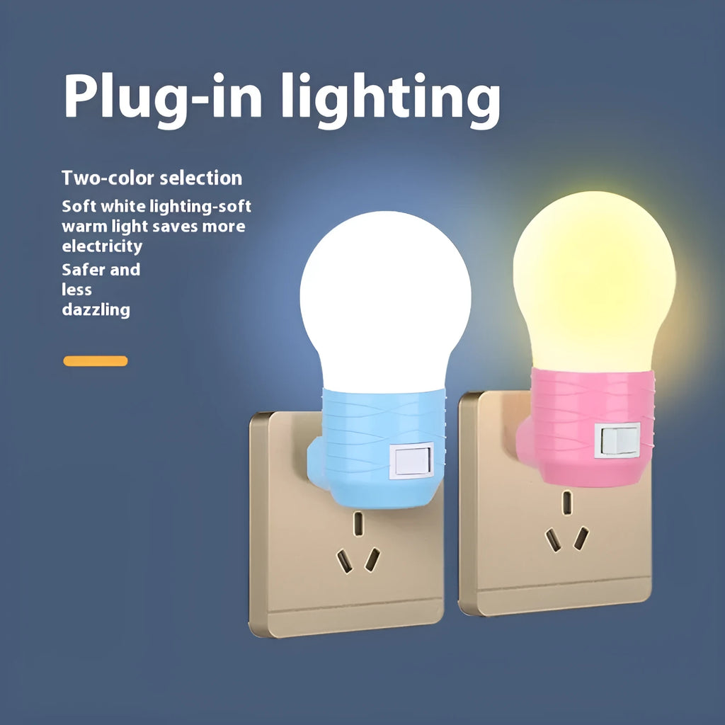 Plug-in bedside baby feeding lamp in white shell with compact dimensions