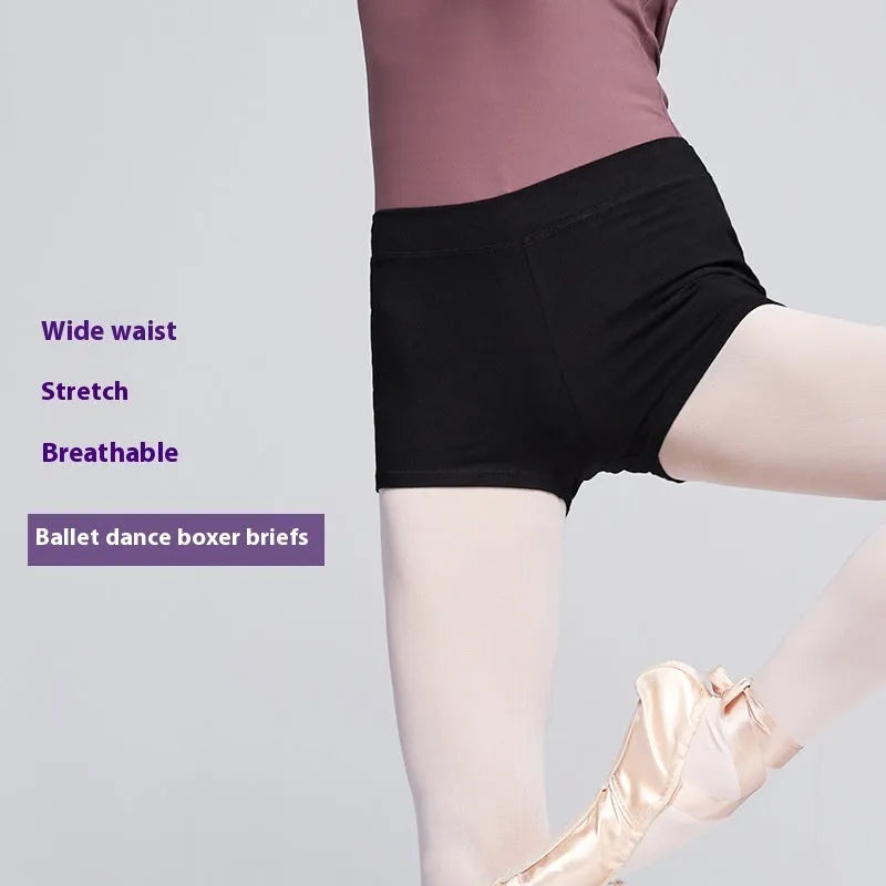 Black cotton dance shorts for women, suitable for ballet and fitness exercise.