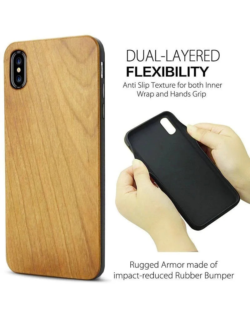 Wooden mobile phone case with TPU frame in cherry wood or rosewood for iPhone models