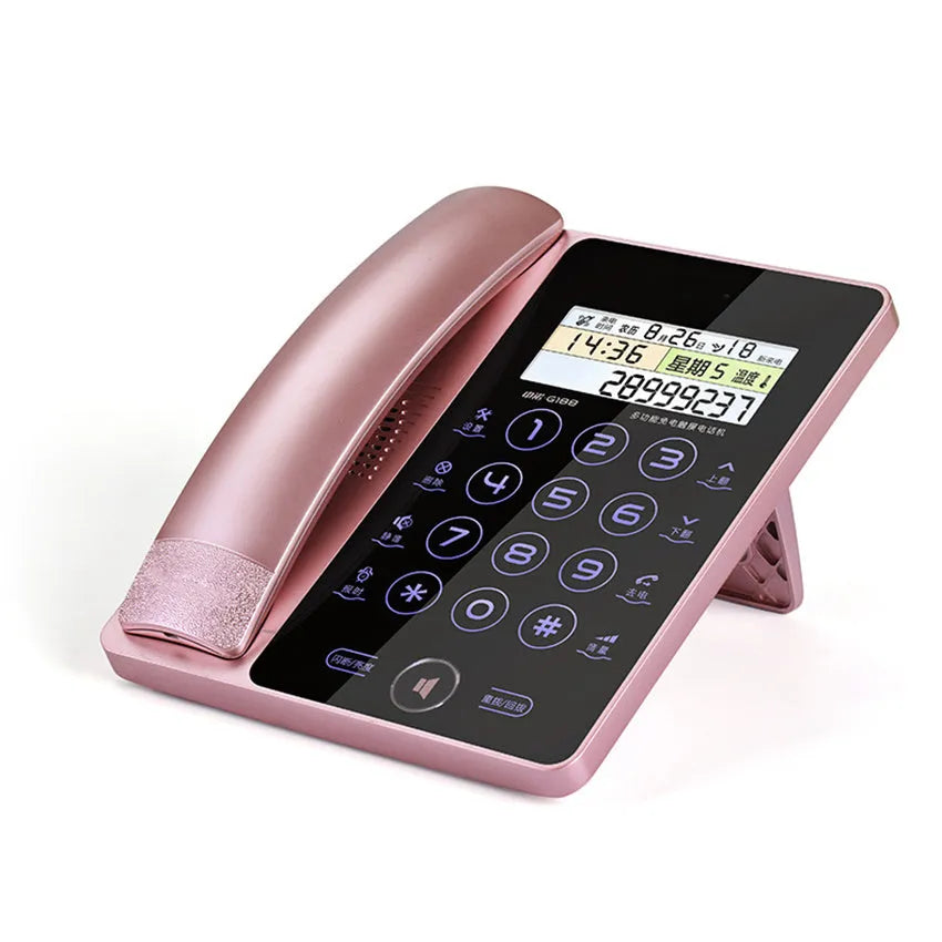 G188 gold and pink touch screen fixed telephone landline with handset