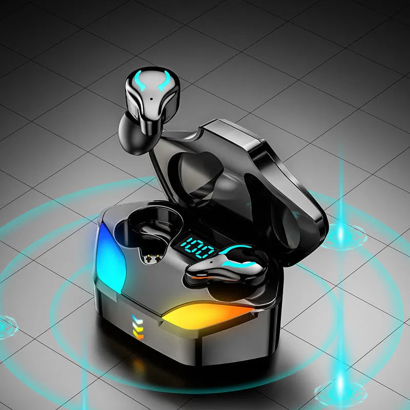 Black wireless Bluetooth gaming headset for mobile gaming with in-ear design
