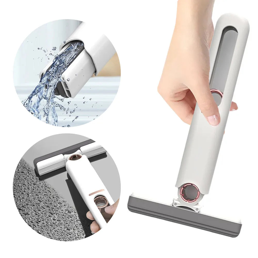 Portable mini squeeze mop with biodegradable cotton cleaning head and plastic handle