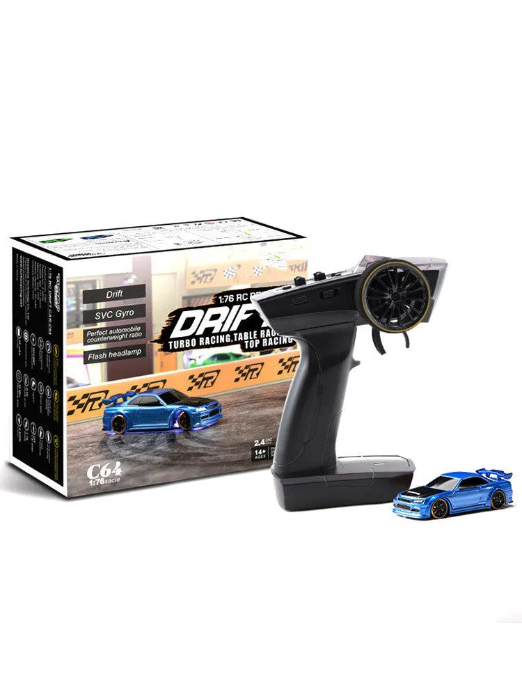 Turbo Racing C64 1:76 scale blue remote control drift car with handle transmitter
