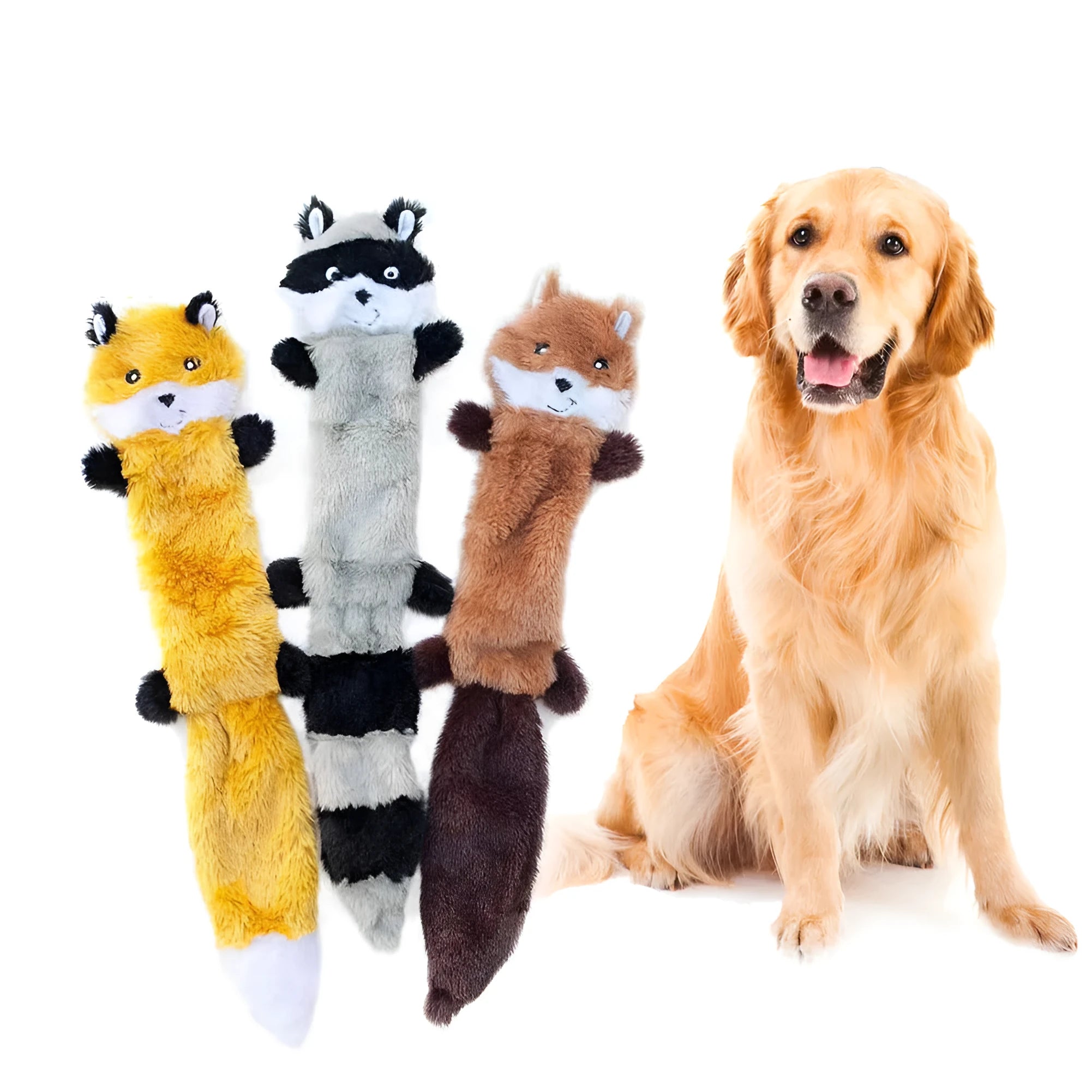 Brown plush squeak dog toy with dimensions 46 cm by 11.5 cm