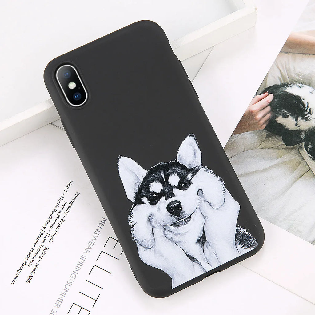 Soft TPU silicone phone case with cartoon cat dog fish pattern for iPhone