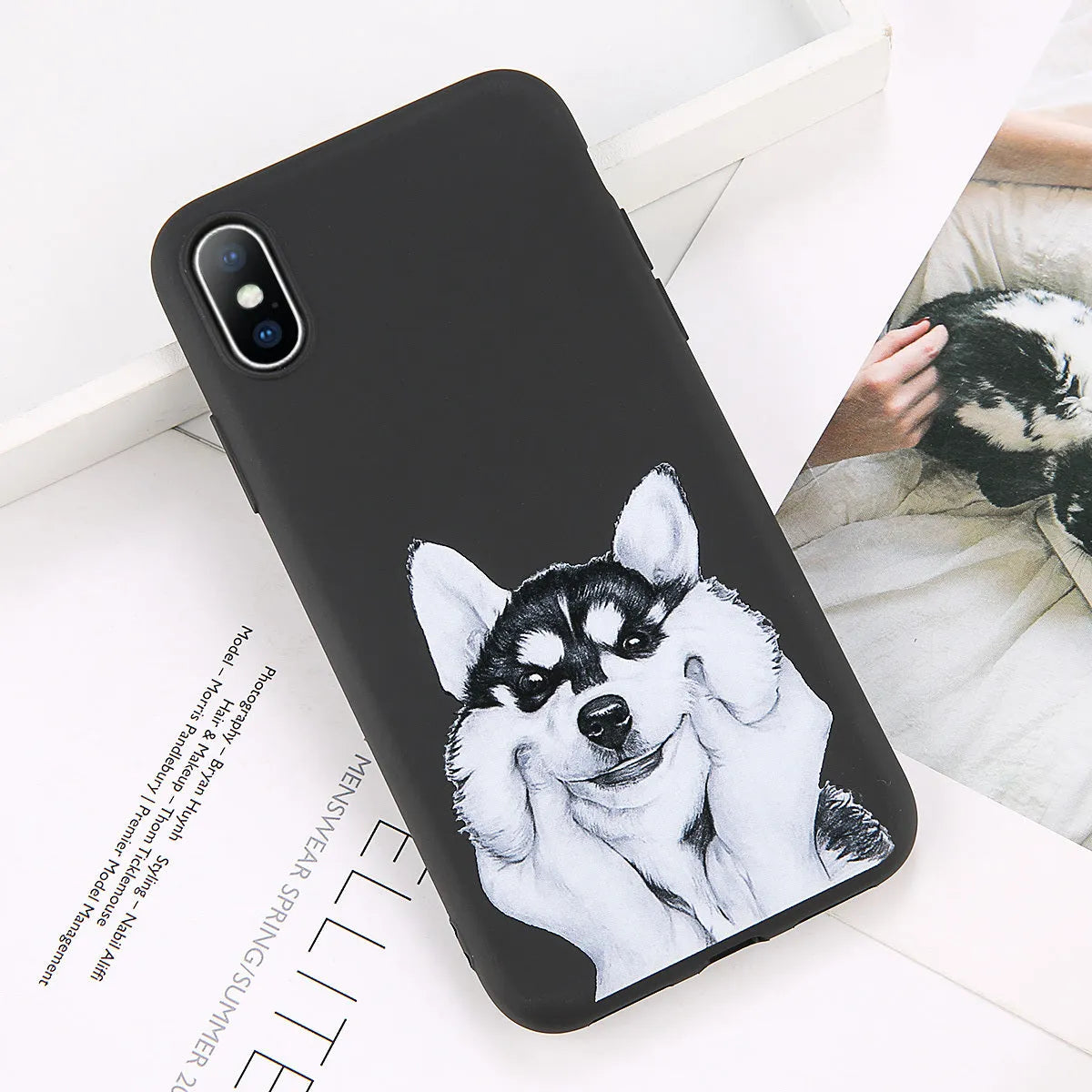 Soft TPU silicone phone case with cartoon cat dog fish pattern for iPhone