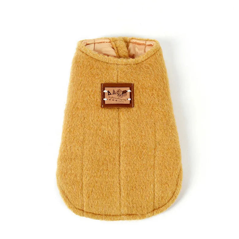 Small dog wearing a blue Korean-style cotton cashmere vest for autumn and winter.