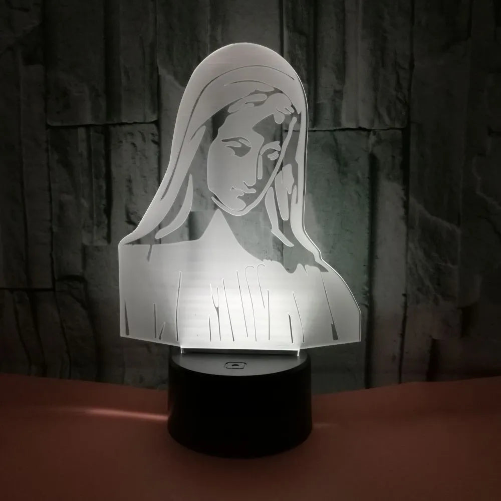 3D LED night light with laser-engraved acrylic plate showing dual-ring light pattern, on an ABS base.