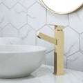 Square pull faucet in brushed brass with electroplated gold finish for hot and cold water control