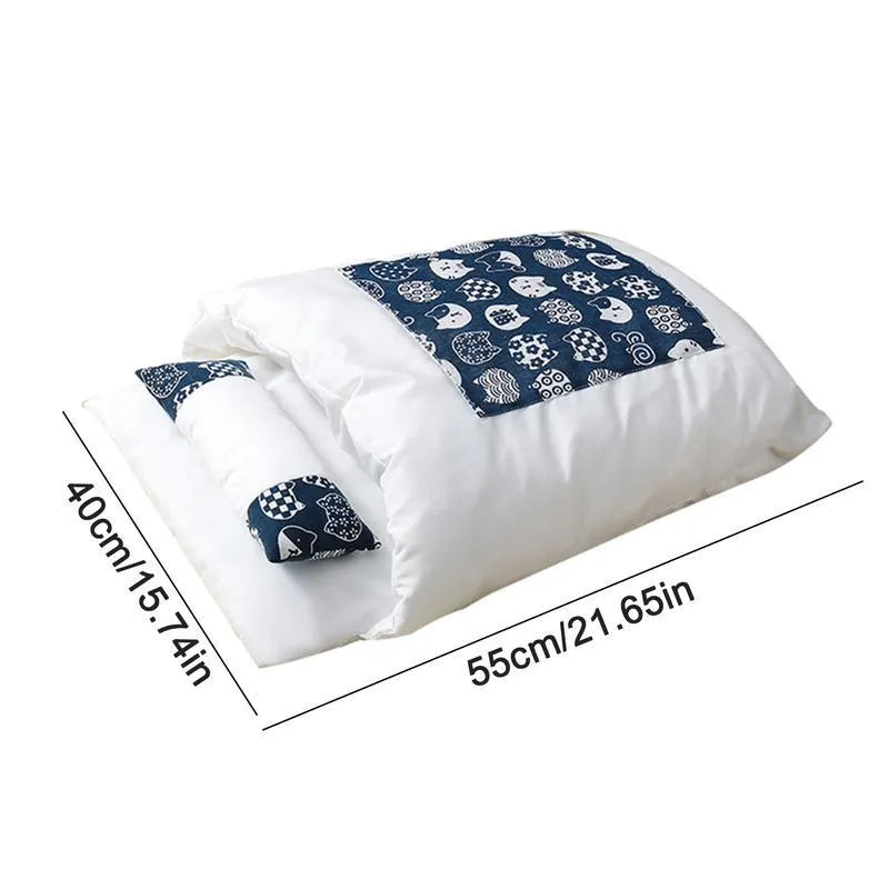 Grey enclosed pet bed for cats and dogs with a removable sleeping bag cover, shown in large size.