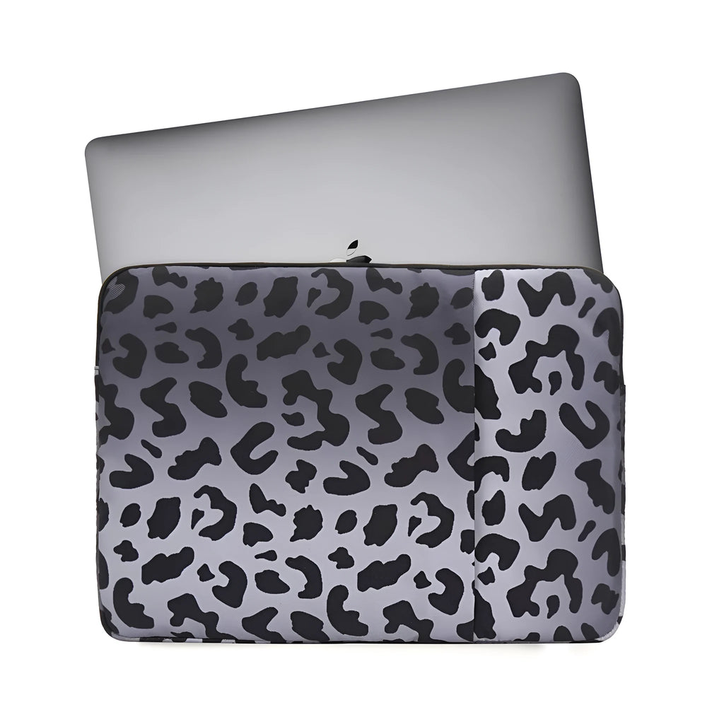 Leopard print laptop sleeve for 13-inch to 16-inch computers with shock-resistant flannel protection