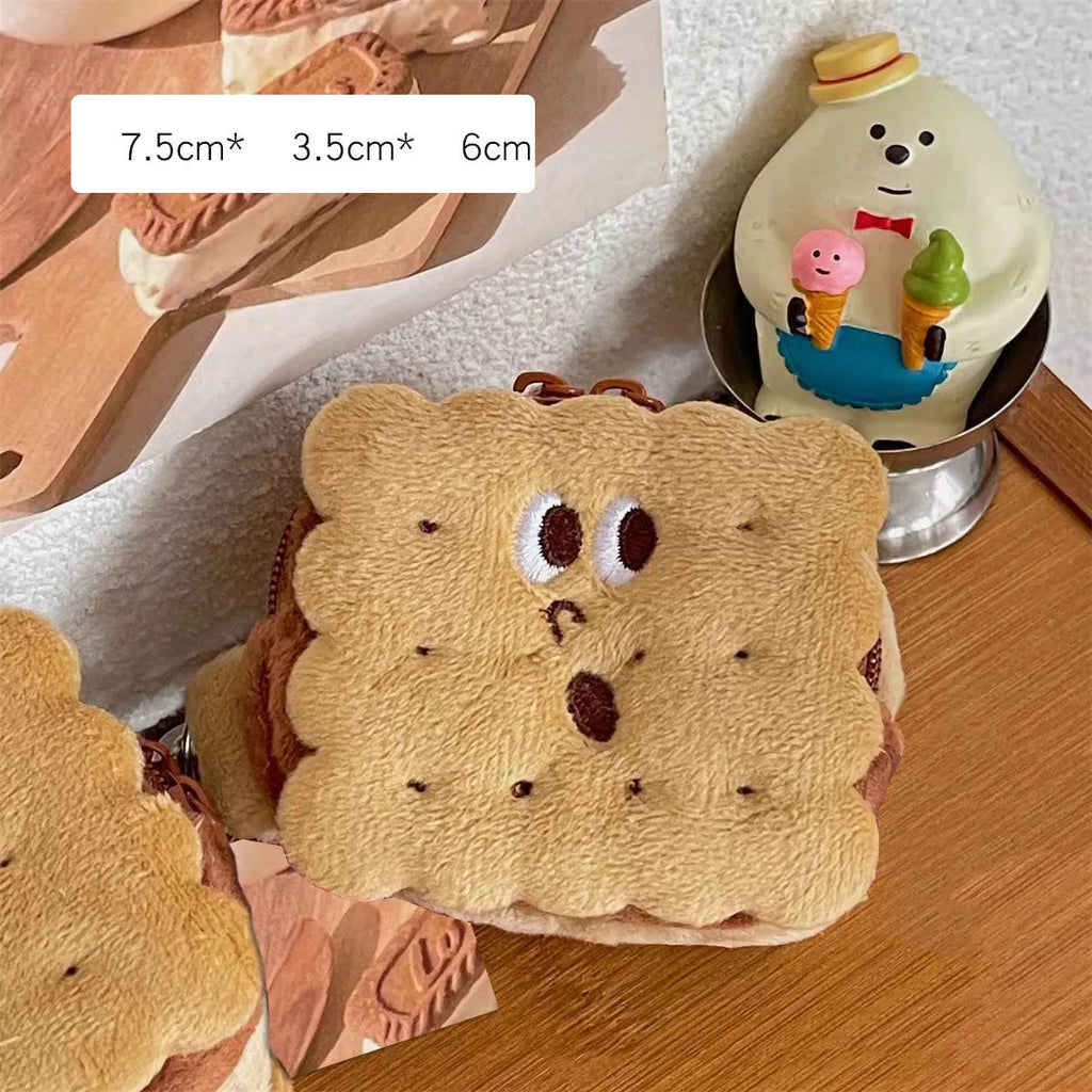Sandwich biscuit plush pencil bag in plush material with cartoon design, suitable for school stationery storage