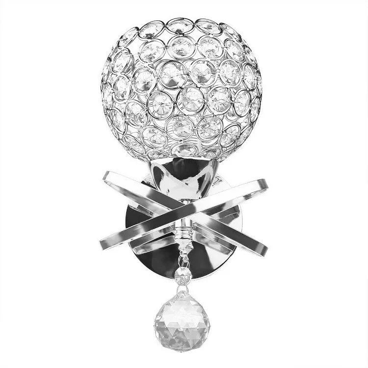 Crystal wall lamp with gold finish and crystal pendant for bedside or corridor use, 220V E27 holder