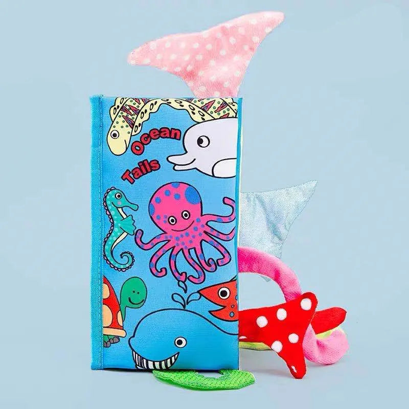 Baby educational plush tail toy with physical sound feature for infant development