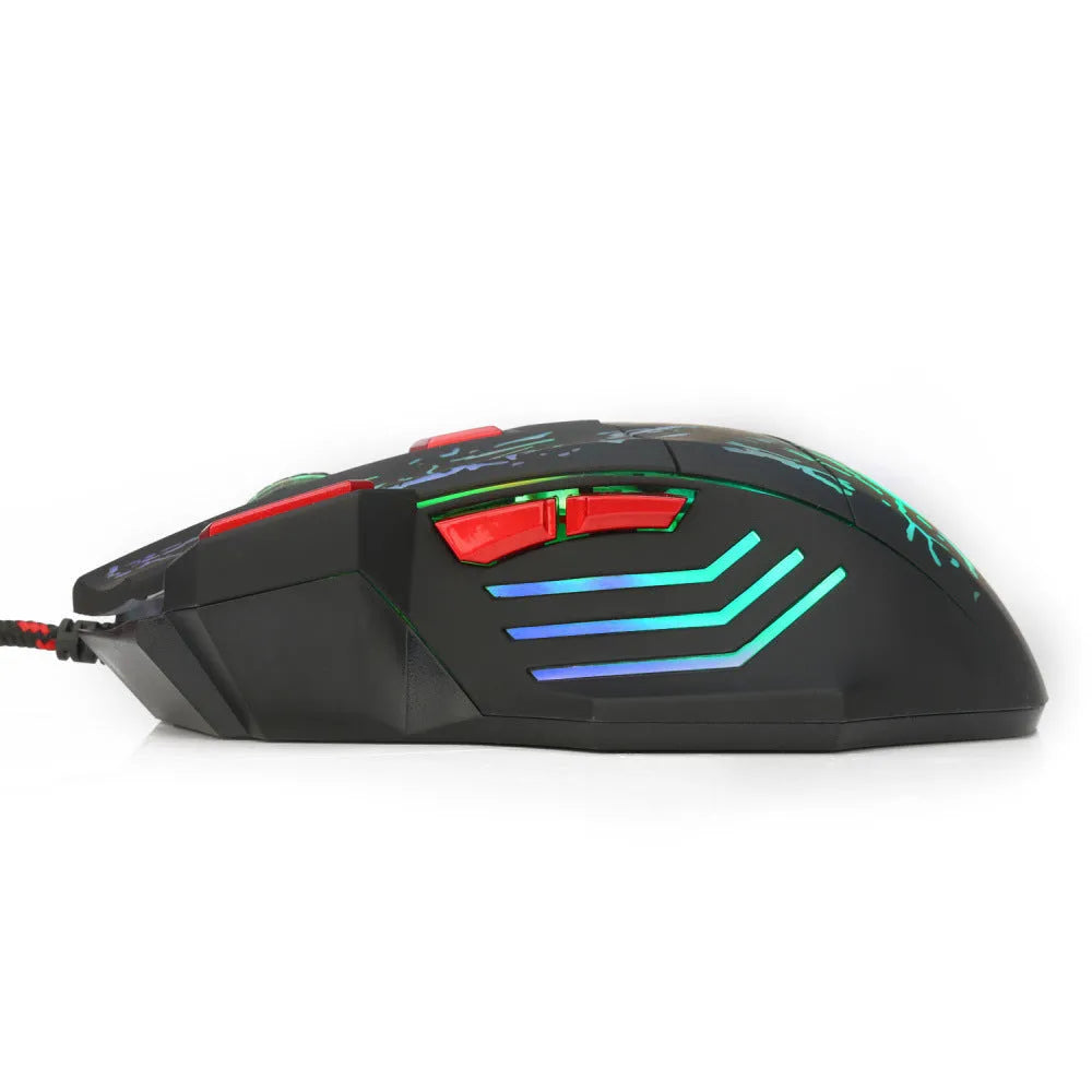 Water Crack H300BK black gaming mouse with RGB lighting effects and USB cable
