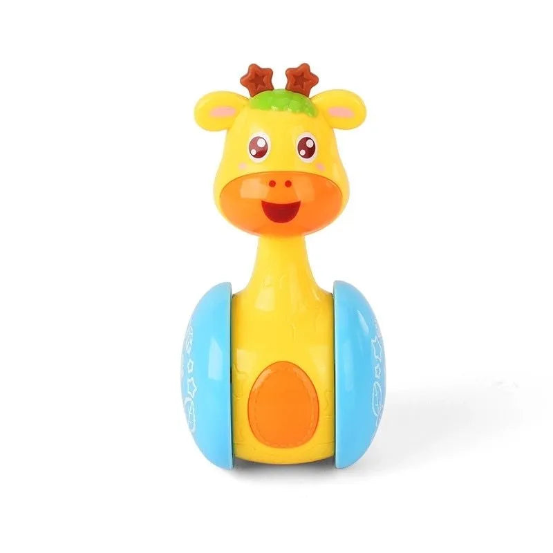 Deer little star bell baby tumbler toy with pad-printed deer and star design on a white background
