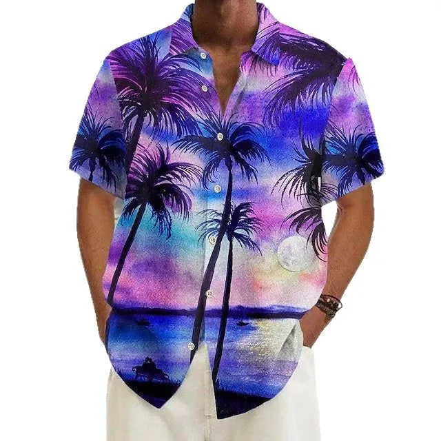 Men's printed casual polyester shirt shown in multiple colour options