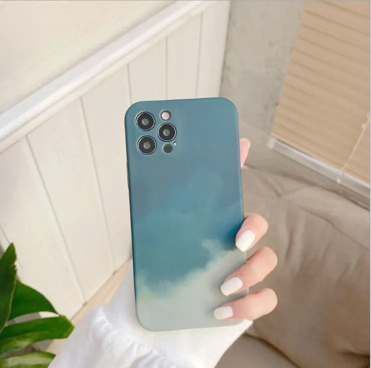 Soft silicone phone case with abstract oil painting gradient geometry pattern in blue, green, pink, or purple colours