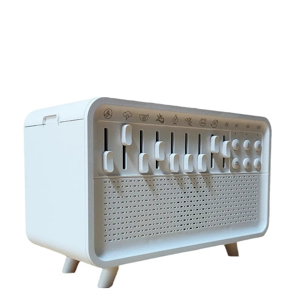 White 3-in-1 Bluetooth white noise sleep machine with humidifier and night light, geometric European design