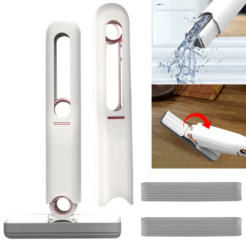 Portable mini squeeze mop with biodegradable cotton cleaning head and plastic handle
