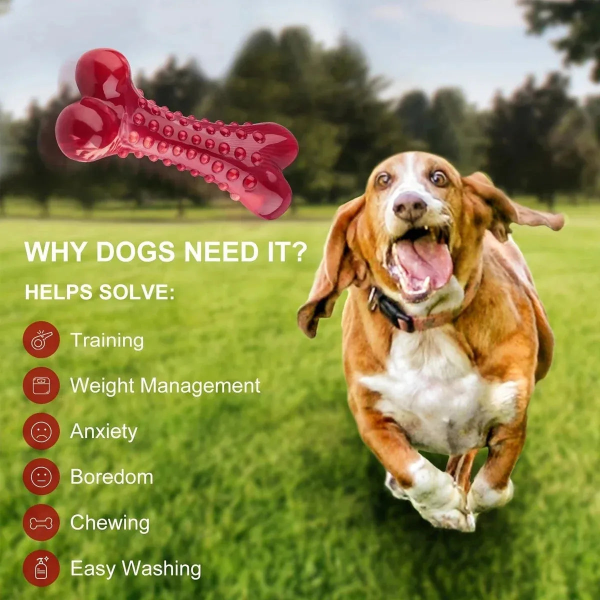 Red natural rubber chew toy for aggressive dogs and strong chewers