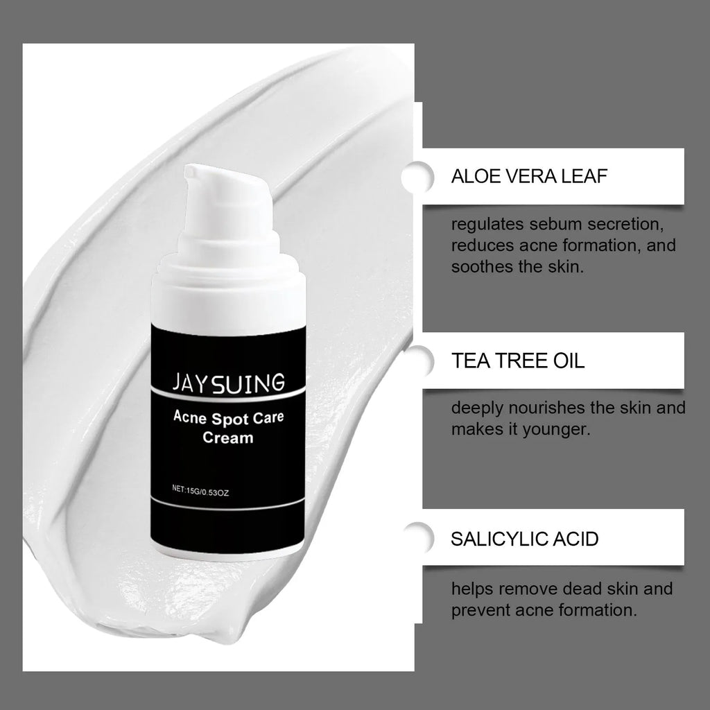 15g container of hydrating acne cream with mint, tea tree oil, and aloe leaf extracts