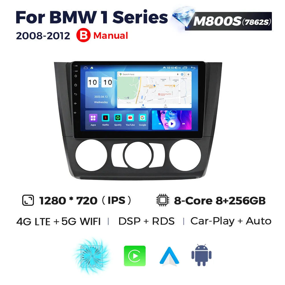 Android 9-inch navigation screen for BMW E87 vehicles with touchscreen display and multiple hardware configuration options