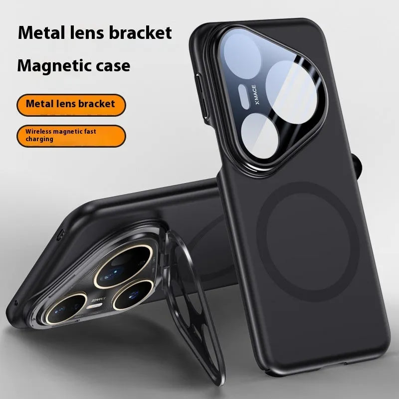 Magnetic lens bracket phone case for Huawei P80 series in frosted black finish showing back shell design