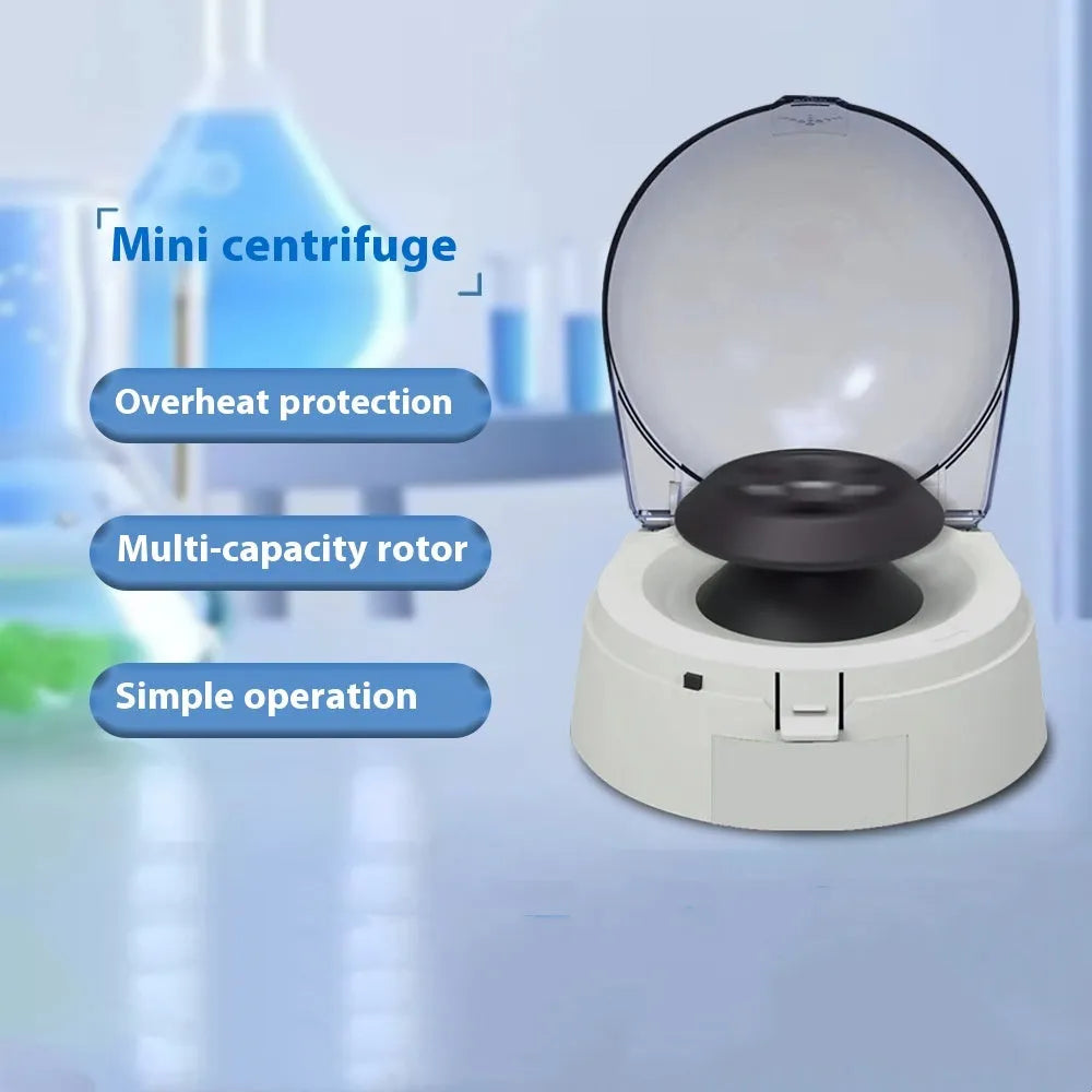 Mini laboratory centrifuge with 7000 rpm speed and compact 157×170×120mm dimensions