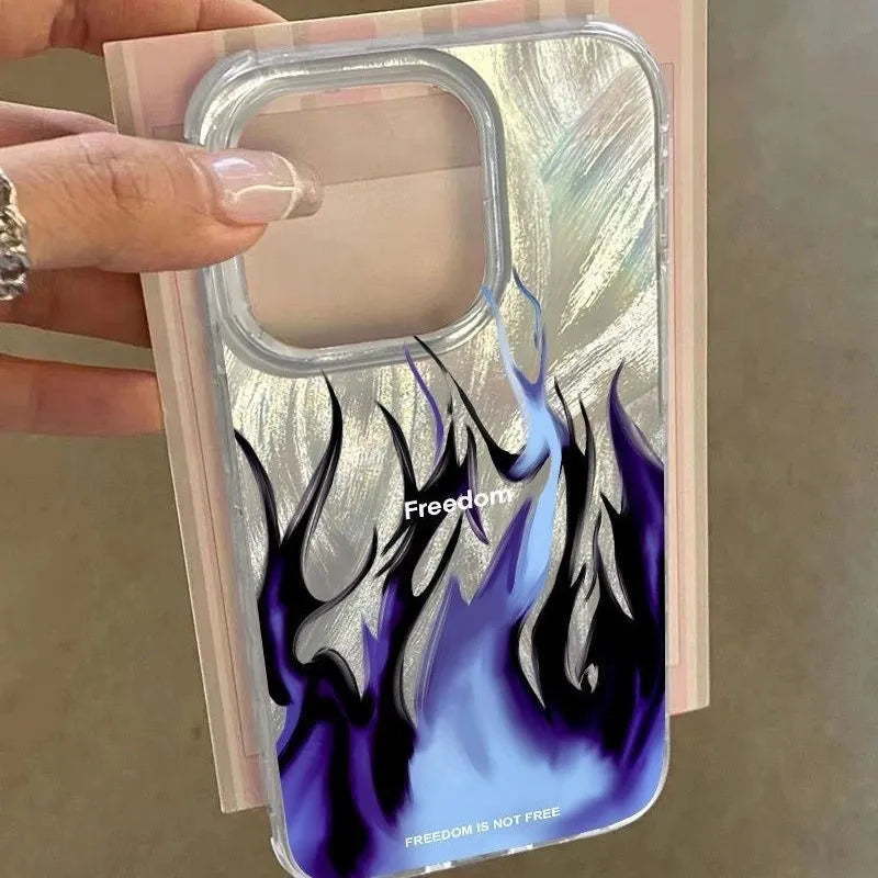 Silicone iPhone case with colourful flame designs showing full wrap-around protection for Apple phones