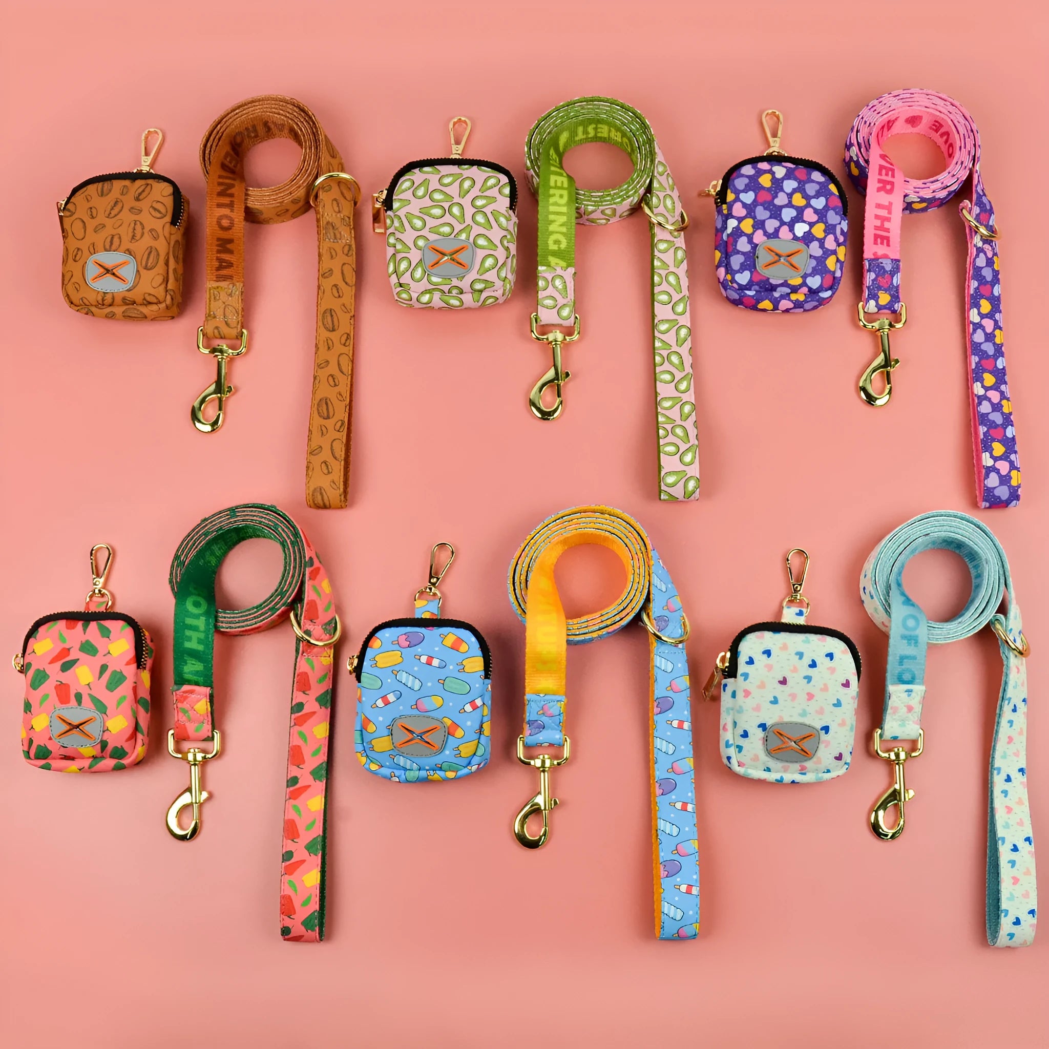 Polyester pet waste rope set with hand grip, integrated bag container, blue ice cream colour