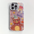 Blue light epoxy cartoon bear silicone phone case with frosted finish for iPhone, multi-colour option shown