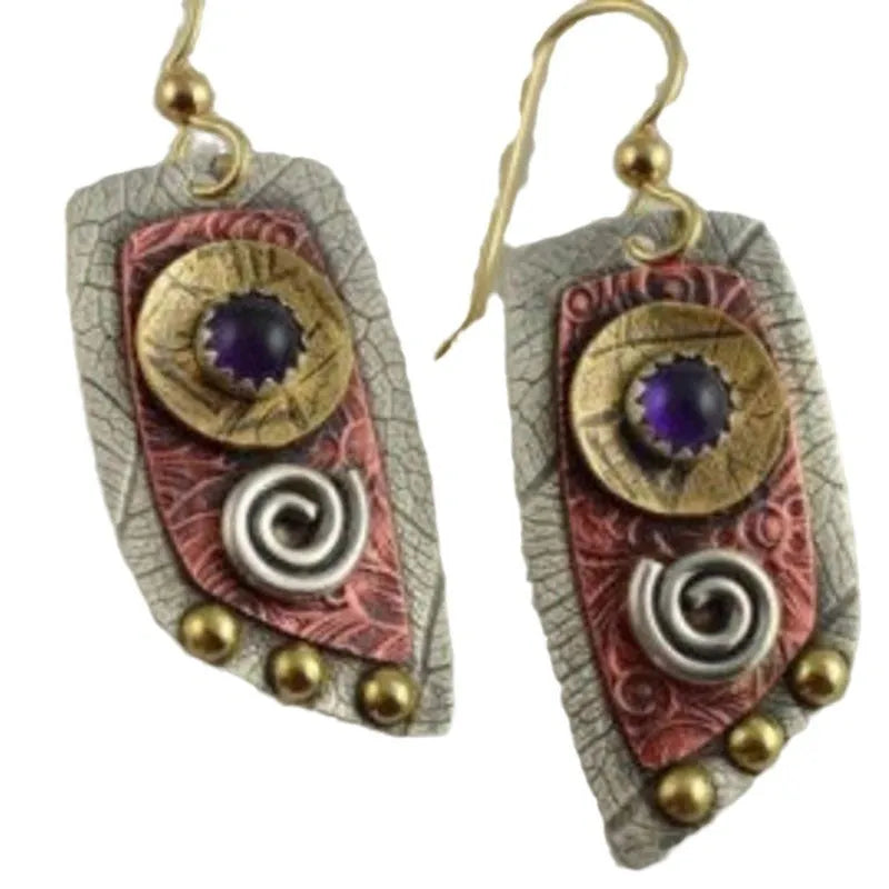 Gold geometric ear studs with camouflage leopard print pattern, irregular shaped zinc alloy earrings