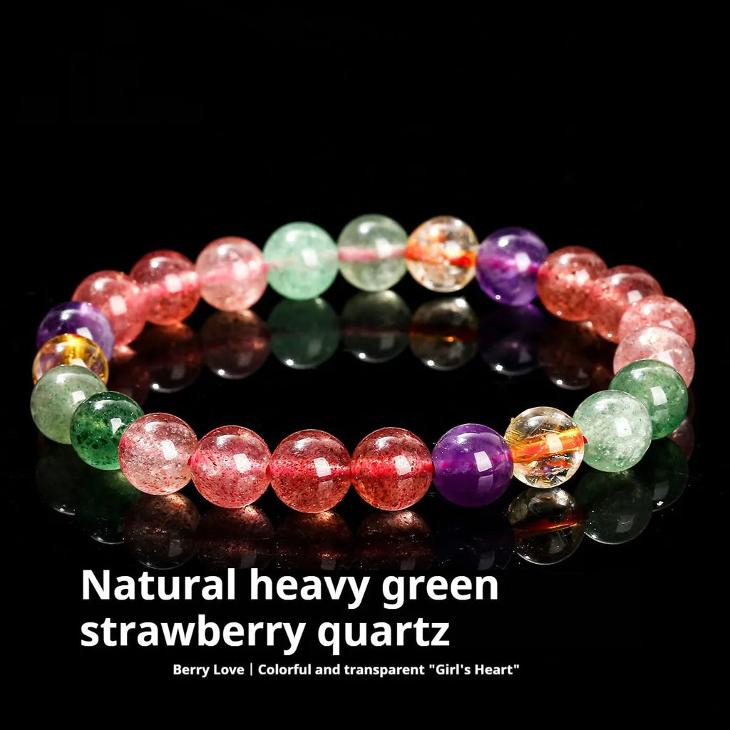 Natural tourmaline strawberry quartz bracelet with geometry beads in choice of 7mm, 8mm or 9mm sizes