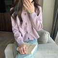 Women's long-sleeved acrylic cardigan coat in five colour options including milky white and black