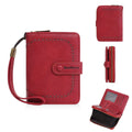 A compact black PU leather women's zip coin purse with an integrated card holder.
