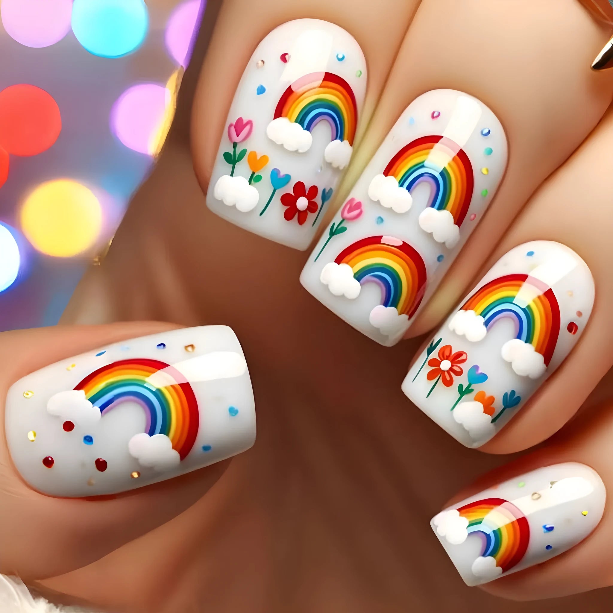 Rainbow nail tip patch set with jelly glue and roll strips in Y640 colour for spring summer manicure