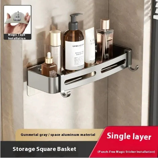 Gun gray metal triangle bathroom corner rack with punch-free wall mounting