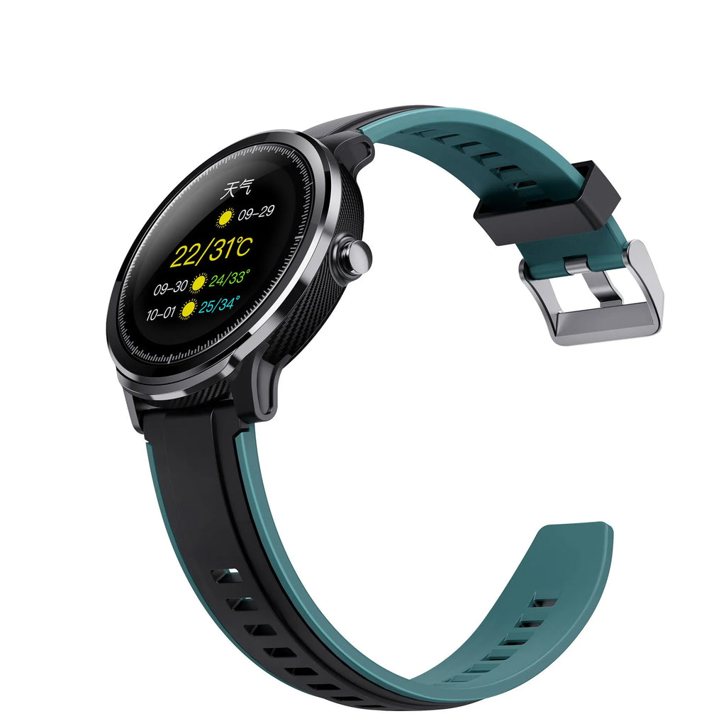 Kospet PROBE 1.3 inch touch screen smart watch with silicone wristband in green or red colour