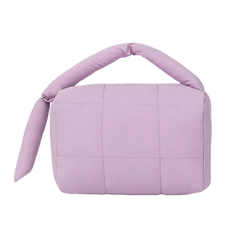 Cylindrical cotton cloth puff cosmetic bag in four colours including Rose Red, Pink, Purple, Green, ins style, no logo
