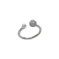 Women's open-mouth adjustable ring with round zircon stone and pearl accent in gold or silver plating
