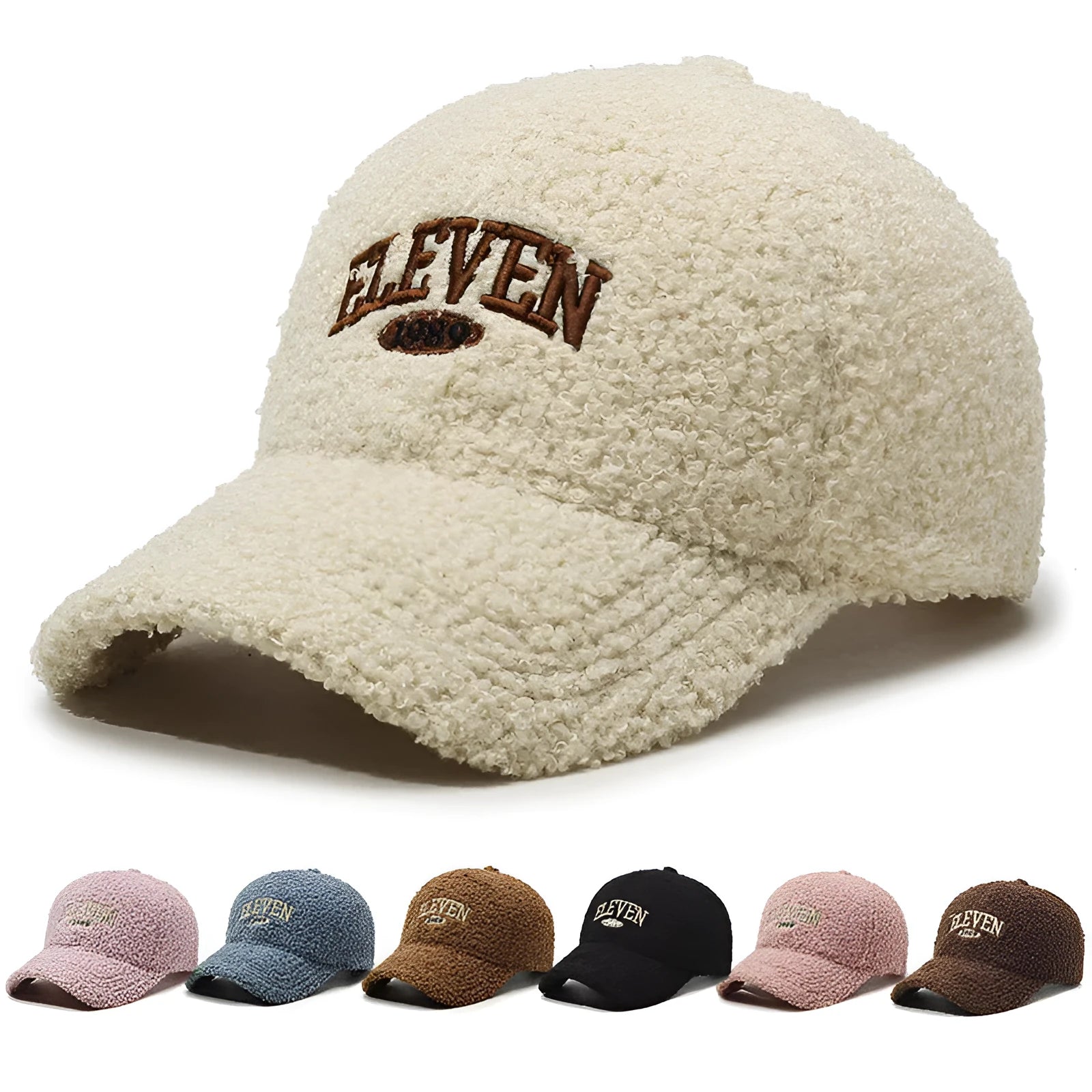 Winter lambskin baseball cap with dome crown in adjustable size showing colour options